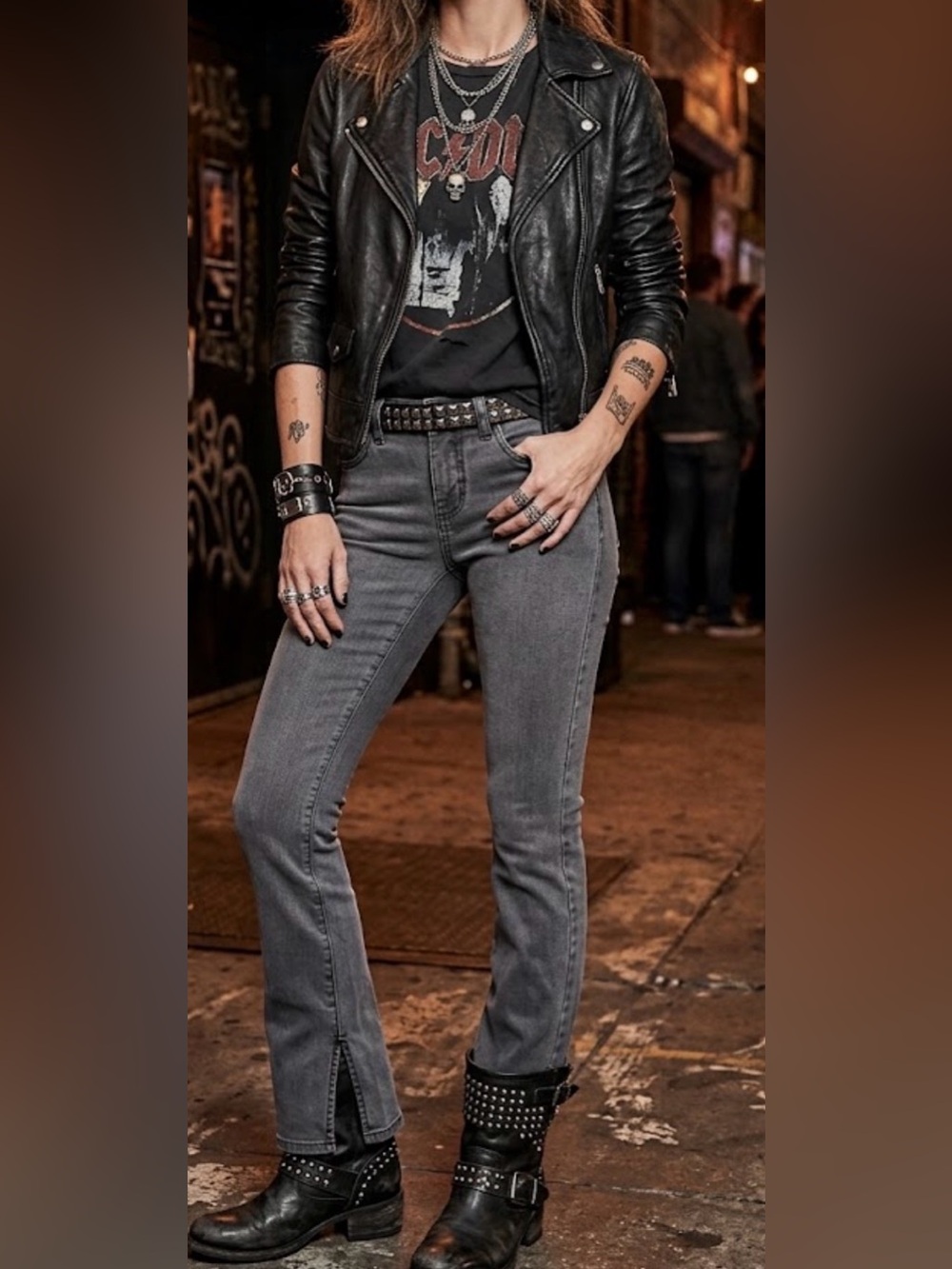 NWT G by Giuliana 405 Boot Cut Jeans Side Slit Valley Grey Rocker Goth size 8